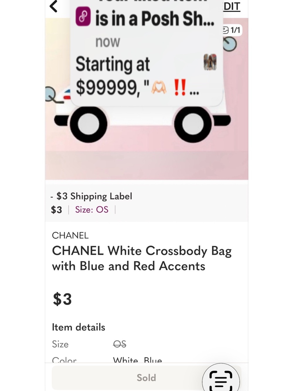 CHANEL White Crossbody with Blue and Red Trim